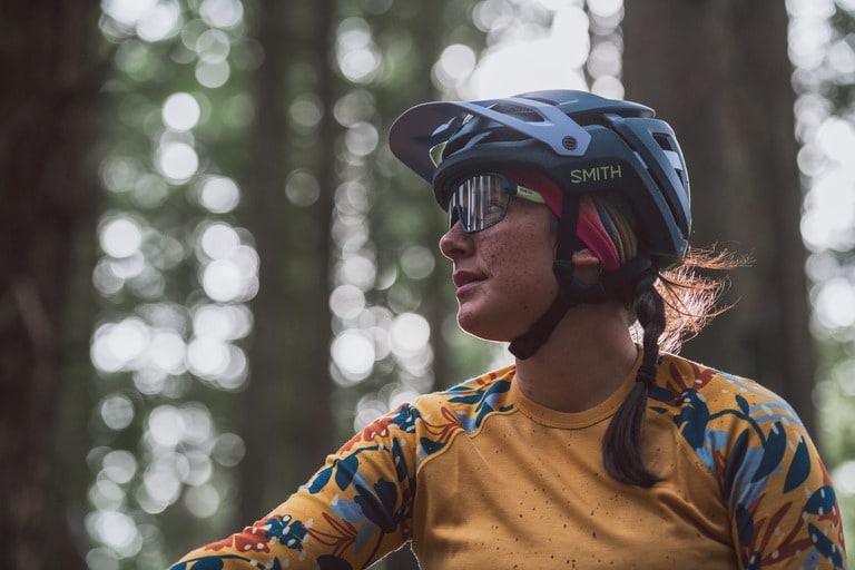 A mountain bikers pictured with a helmet