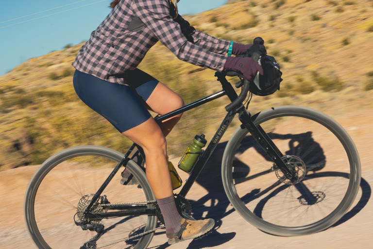 A cyclists rides the Van Rysel gravel bike