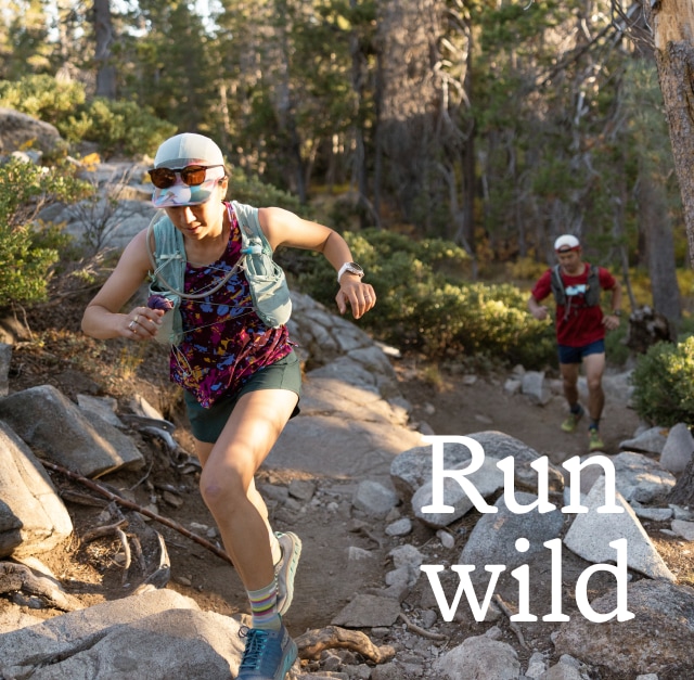 Trail runners getting at it. Headline: Run wild