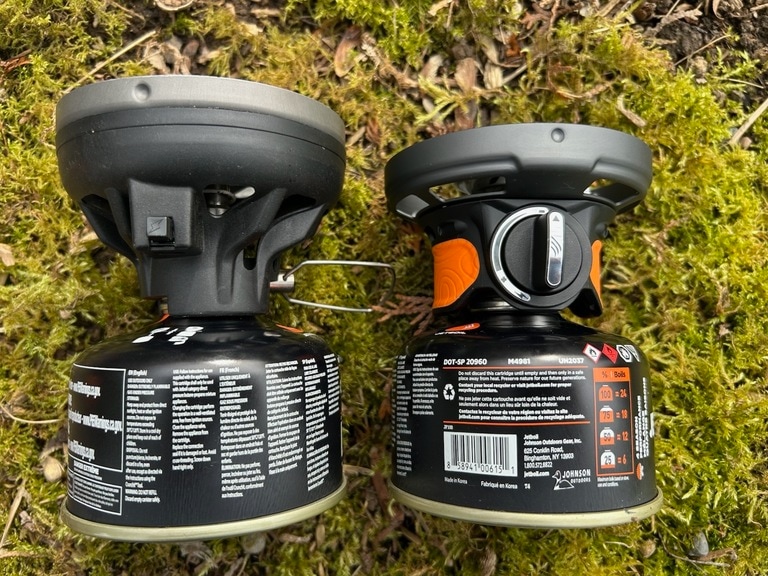 Comparison shot of two Jetboil backpacking stoves