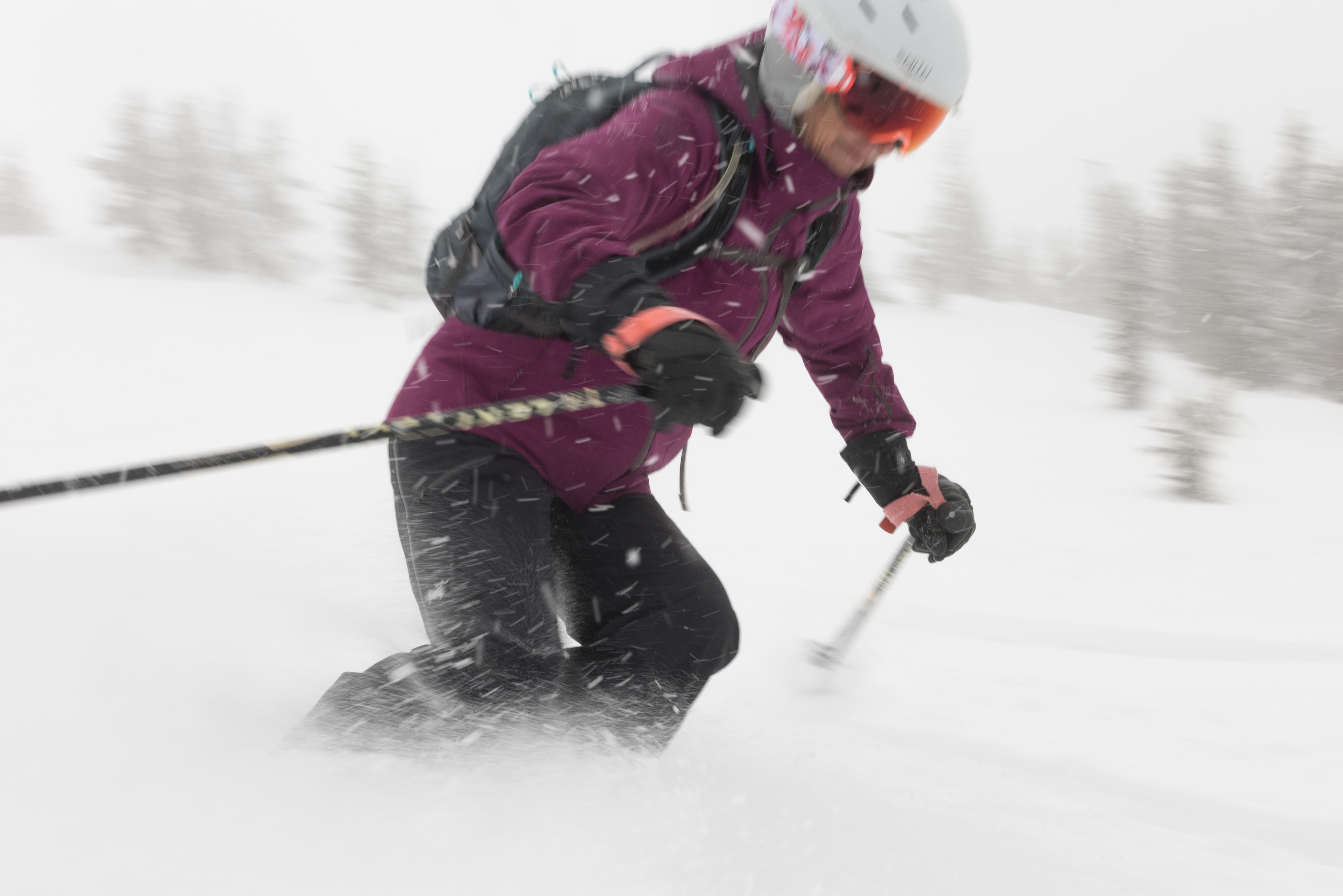 A skier in deep powder at the ski resort