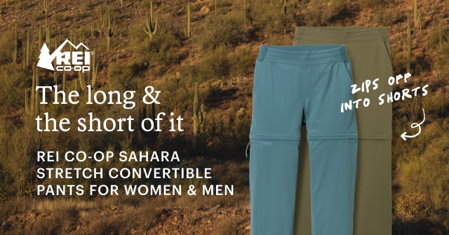 REI CO-OP SAHARA STRETCH CONVERTIBLE PANTS FOR WOMEN & MEN. Long days in the sun are more fun