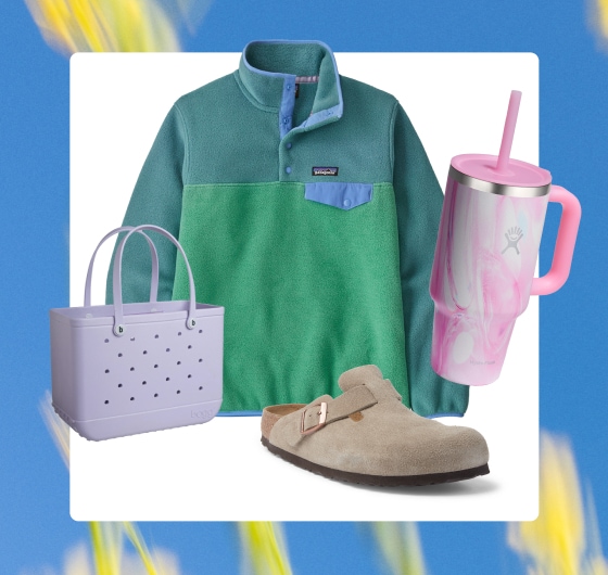 A collage of clothing and gear.