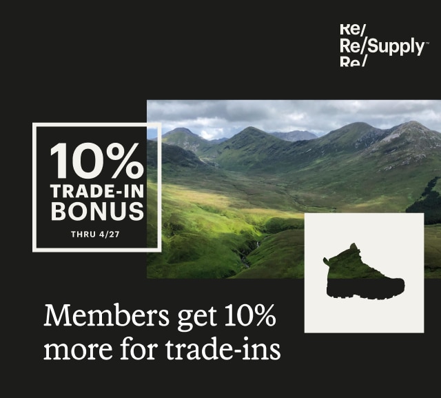 Re/Supply logo. Headline: Members get 10% more for trade-ins. 10% TRADE-IN BONUS THRU 4/27
