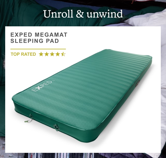 Exped MegaMat Sleeping Pad. Headline: Unroll & unwind