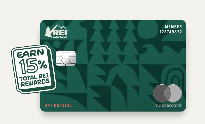 Earn fifteen percent in total rewards on your R E I purchases with the R E I Co-op Mastercard.