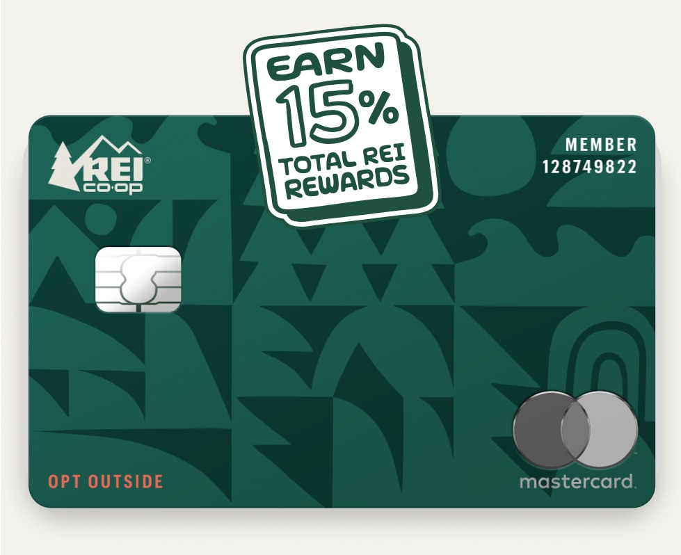 Earn fifteen percent in total rewards on your R E I purchases with the R E I Co-op Mastercard.