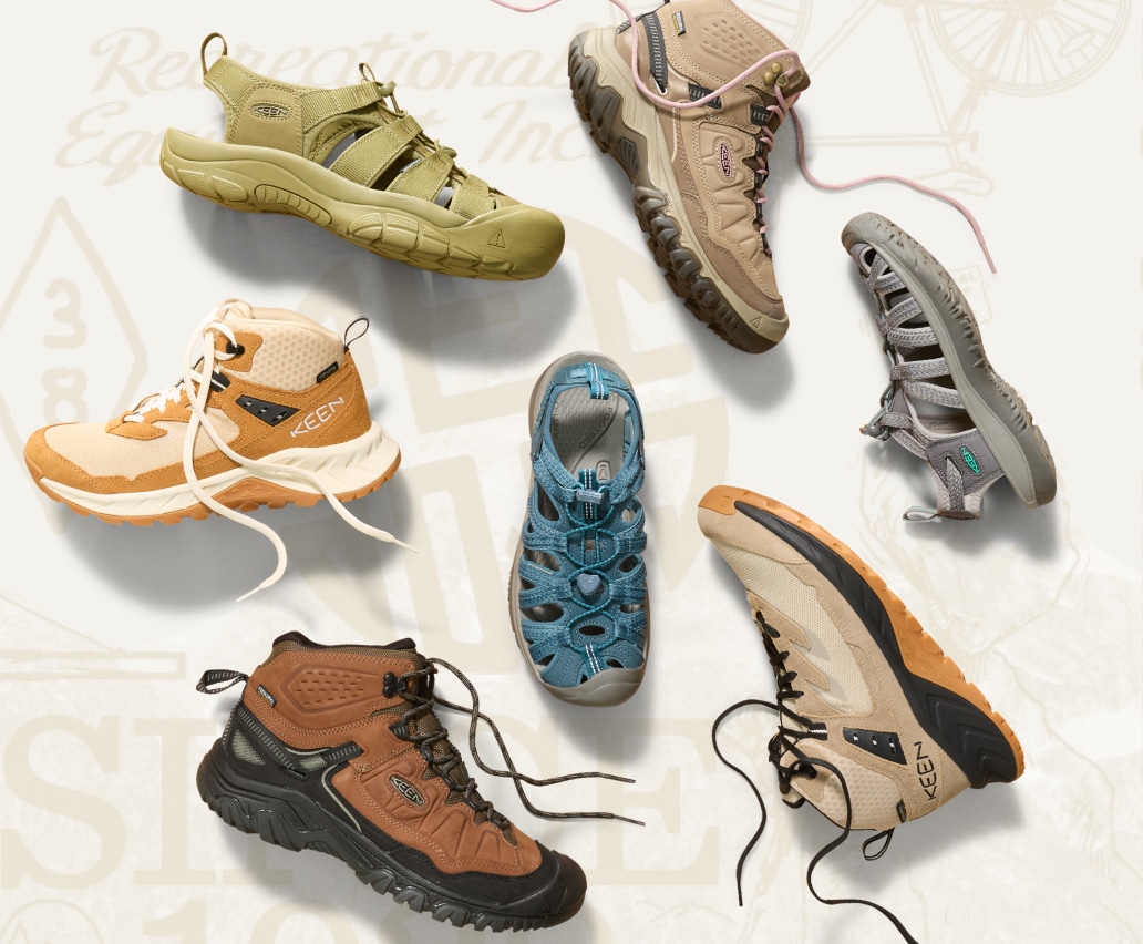 A collage of footwear from KEEN.