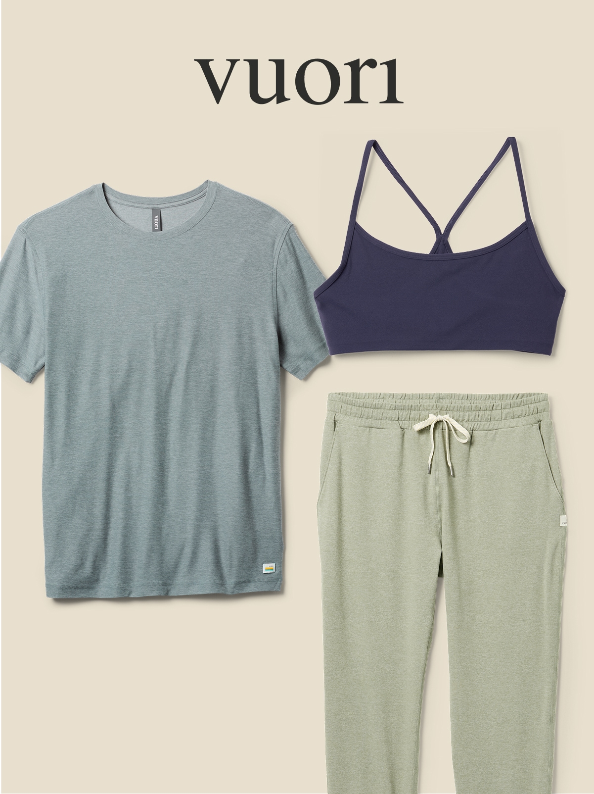 Vuori. A collage of Vuori clothing.