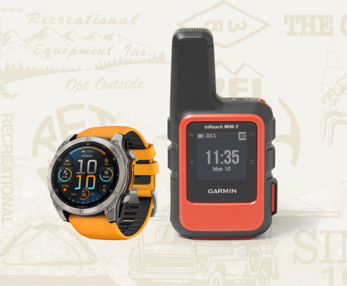 A watch and the inReach MINI 2 from Garmin.