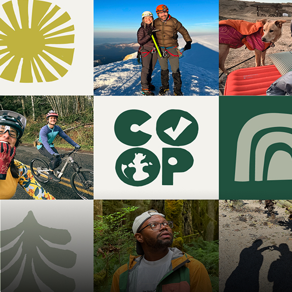 A collage of R E I Co-op Members enjoying the outdoors.