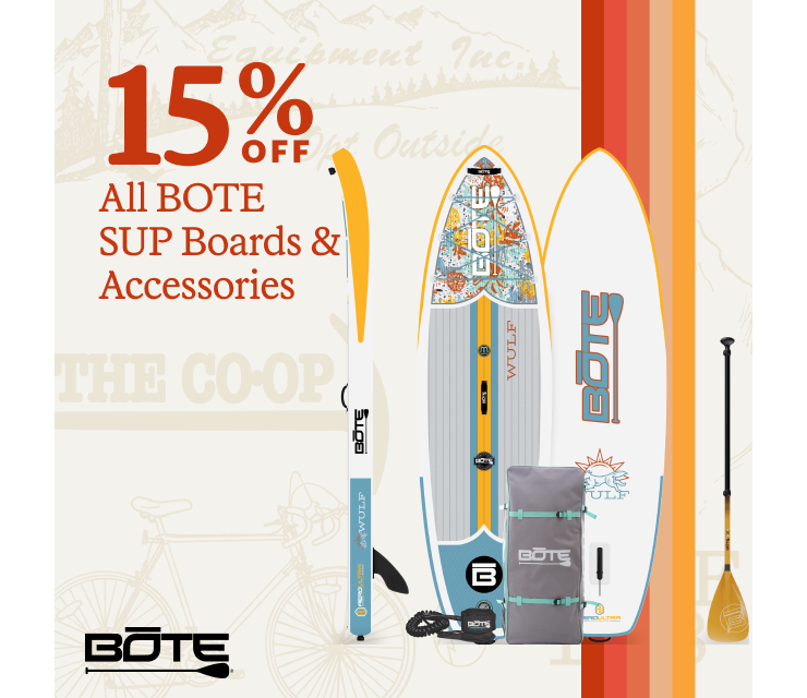 Stand-up paddleboards. Headline: 15% OFF All BOTE SUP Boards & Accessories