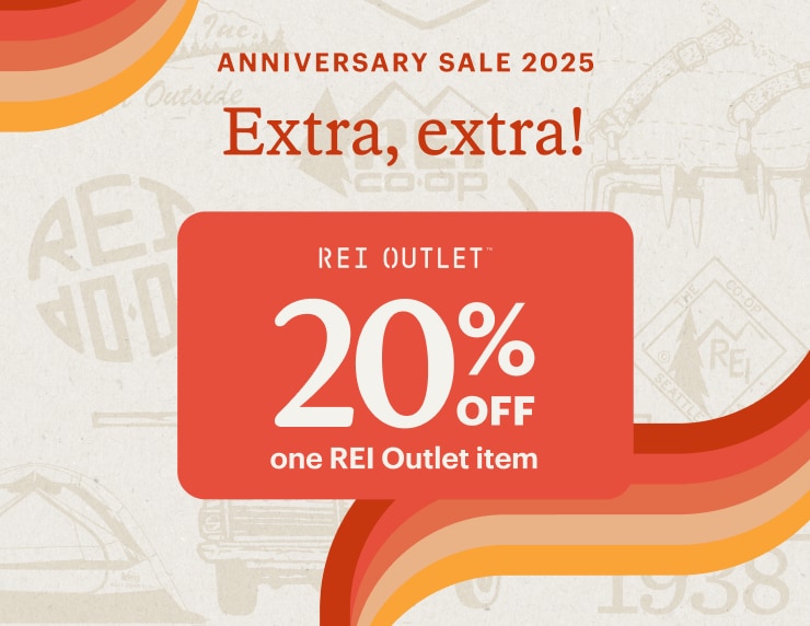 REI Outlet coupon. Headline: ANNIVERSARY SALE 2025. Extra, extra!