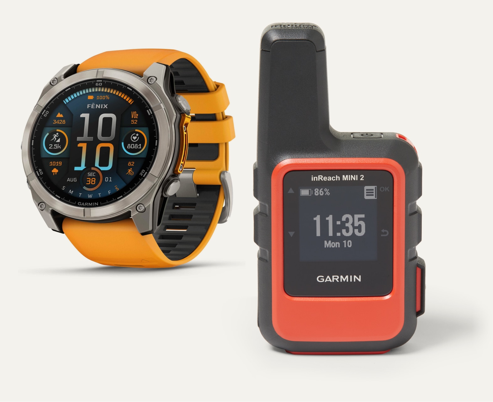 A watch and the inReach MINI 2 from Garmin.
