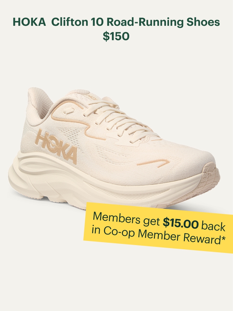 A HOKA Clifton 10 running shoe.