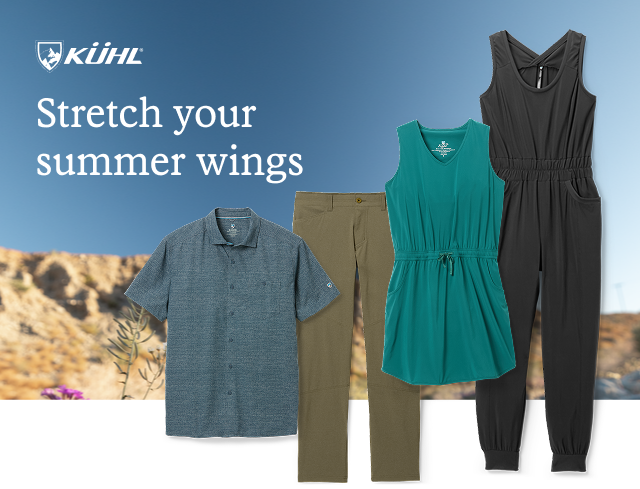 Kuhl clothing. Headline: Stretch your summer wings