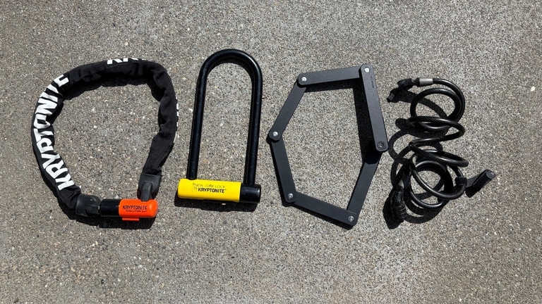 Four bike lock types: Chain lock, U-lock, folding lock, cable lock