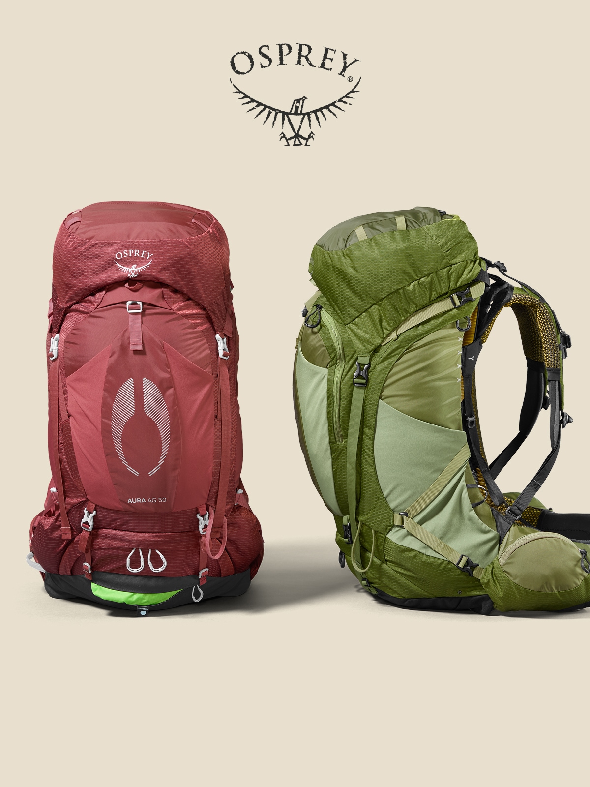 Osprey. Two backpacking packs.