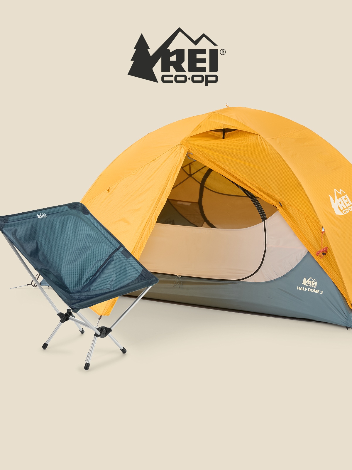 R E I Co-op. The Half Dome Tent & Flexlite Air Chair.