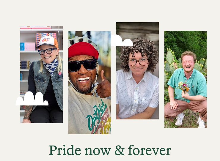 Collage of people in the L G B T Q plus community. Headline: Pride now & forever
