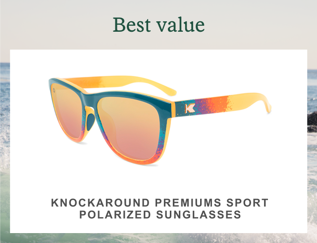 Colorful knockaround sunglasses. Headline: Best value. KNOCKAROUND PREMIUMS SPORT POLARIZED SUNGLASSES