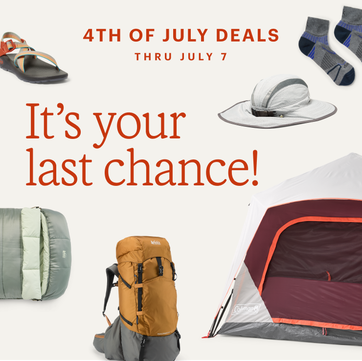 Gear on sale, including hiking packs, camping tents, socks and more. Headline: It�s your last chance! 4TH OF JULY DEALS THRU JULY 7