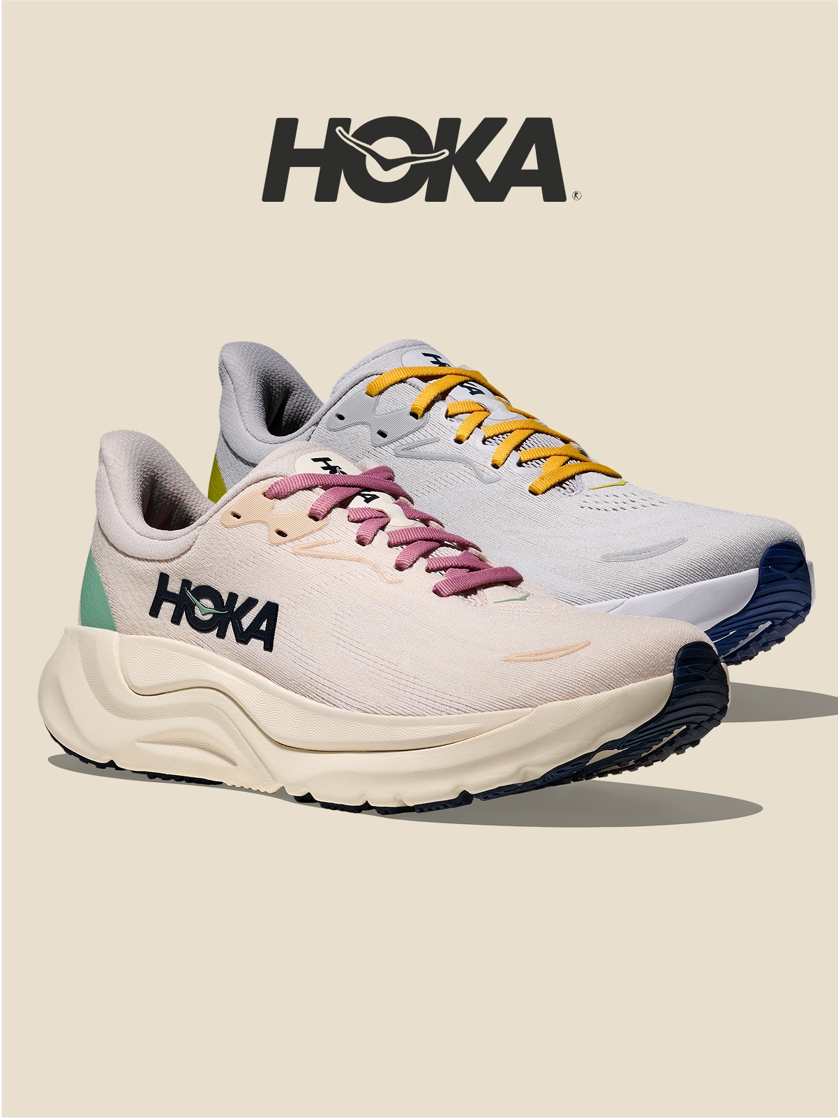 HOKA. A pair of running shoes.