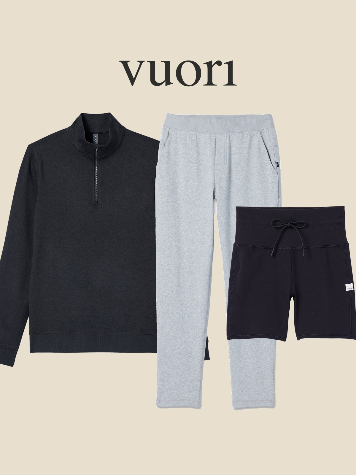 Vuori. A collage of Vuori clothing.