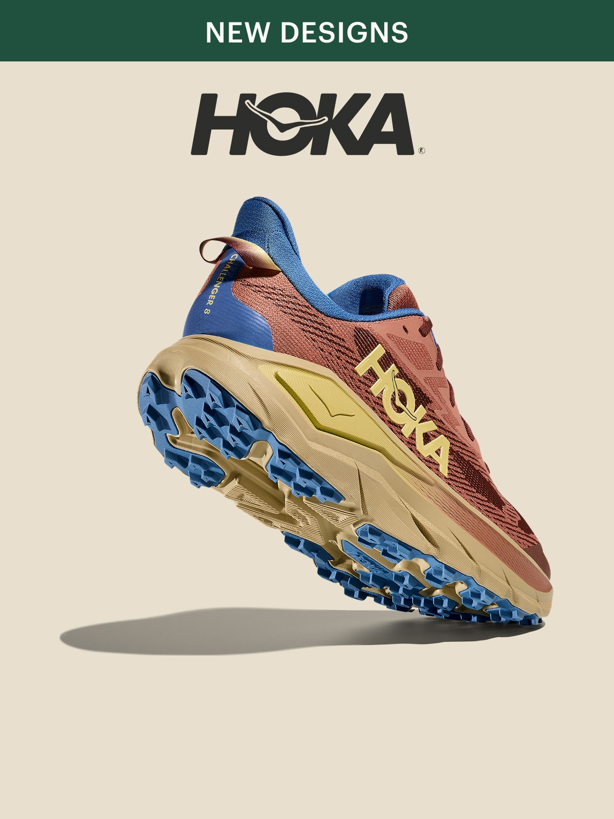 HOKA. A blue Challenger 8 shoe.