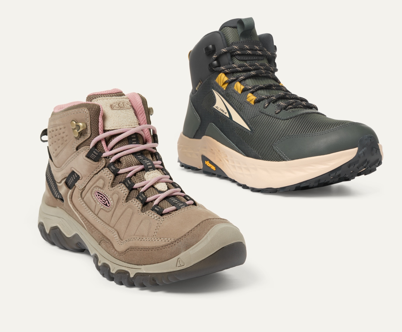 Keen & Altra hiking boots.