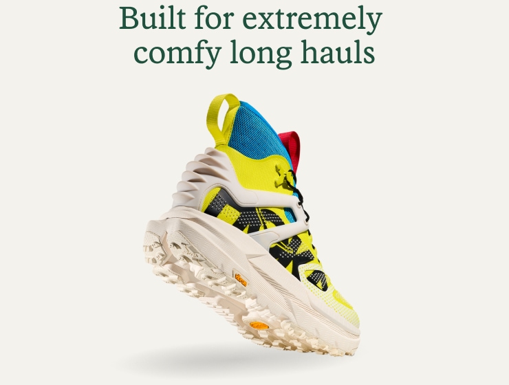 HOKA Mafate X hiking BOOTS. Headline: Built for extremely comfy long hauls