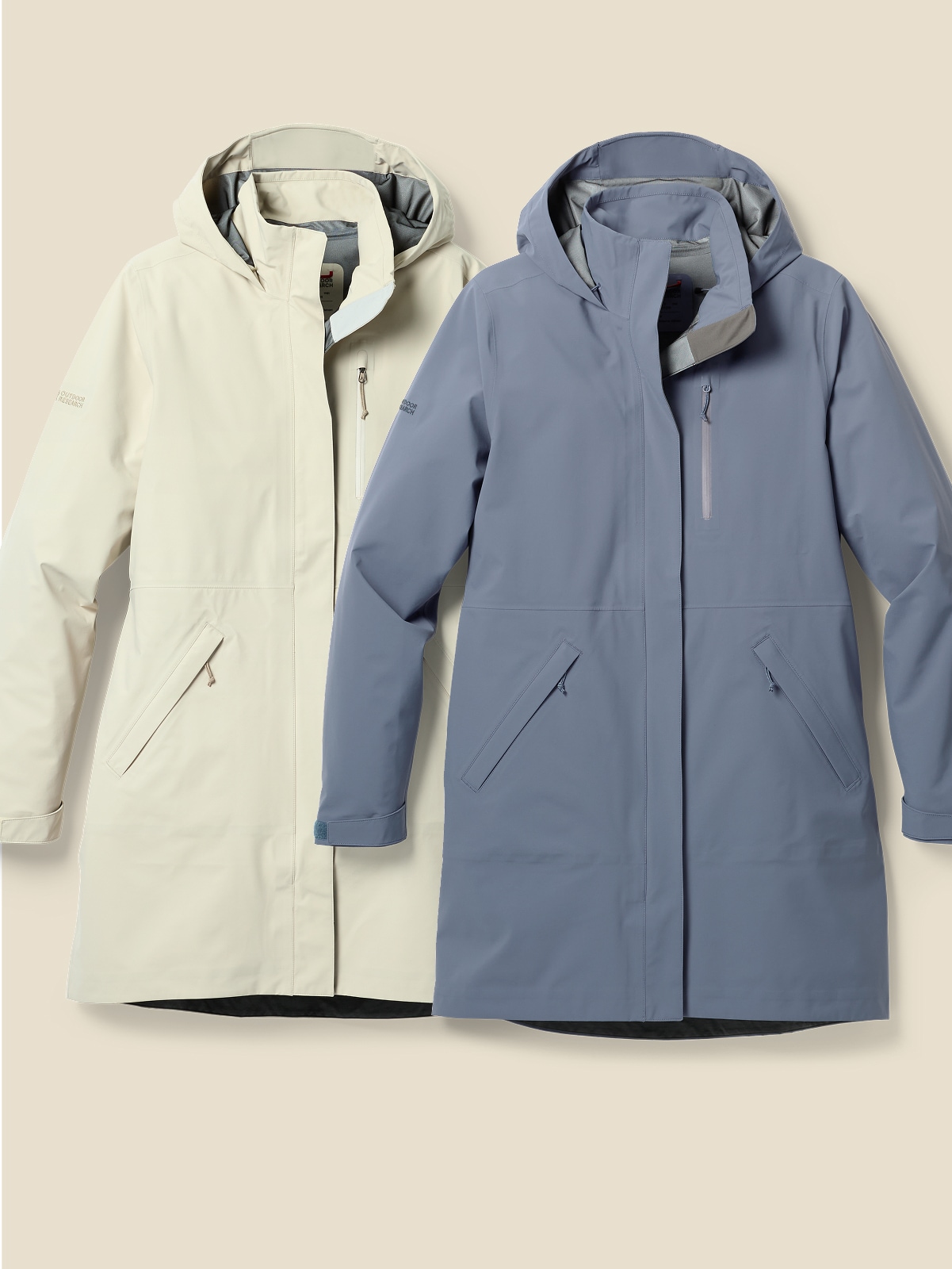 Two Outdoor Research rain jackets.