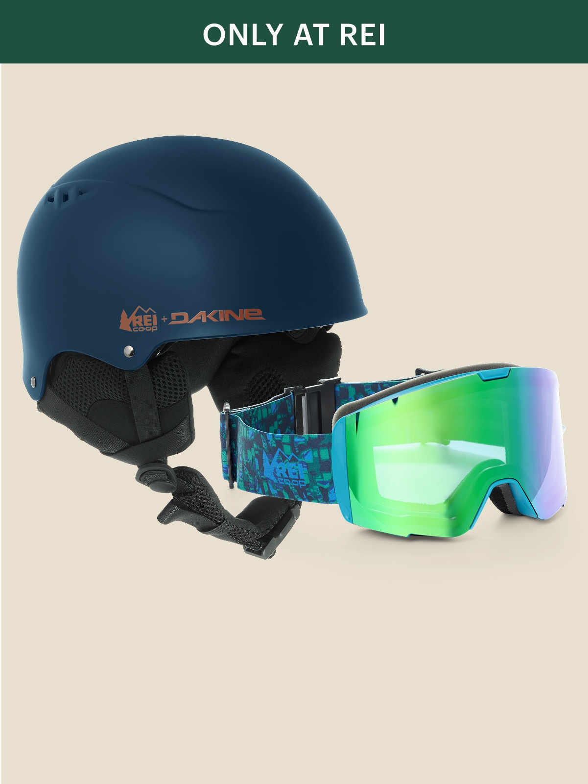 An exclusive DAKINE helmet and R E I Co-op goggles.