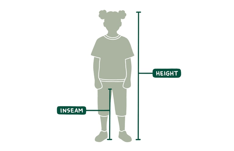 This REI illustration shows the height and inseam of a child
