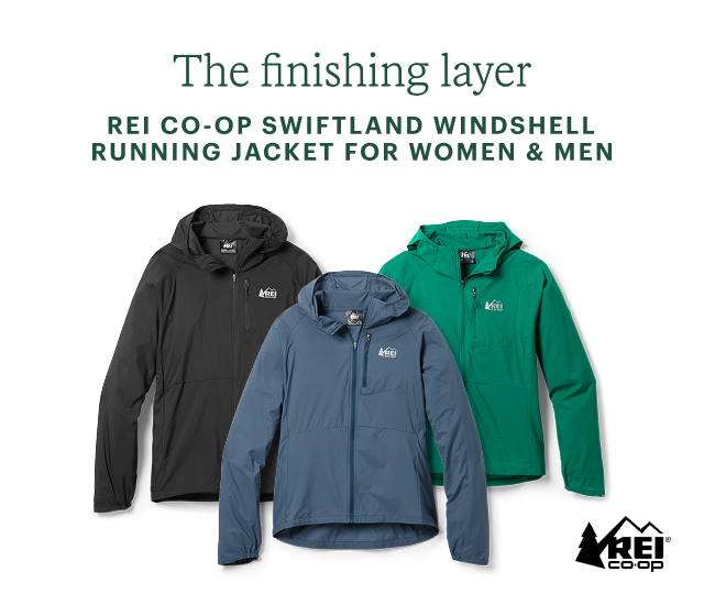 The finishing layer. REI CO-OP SWIFTLAND WINDSHELL RUNNING JACKET FOR WOMEN & MEN