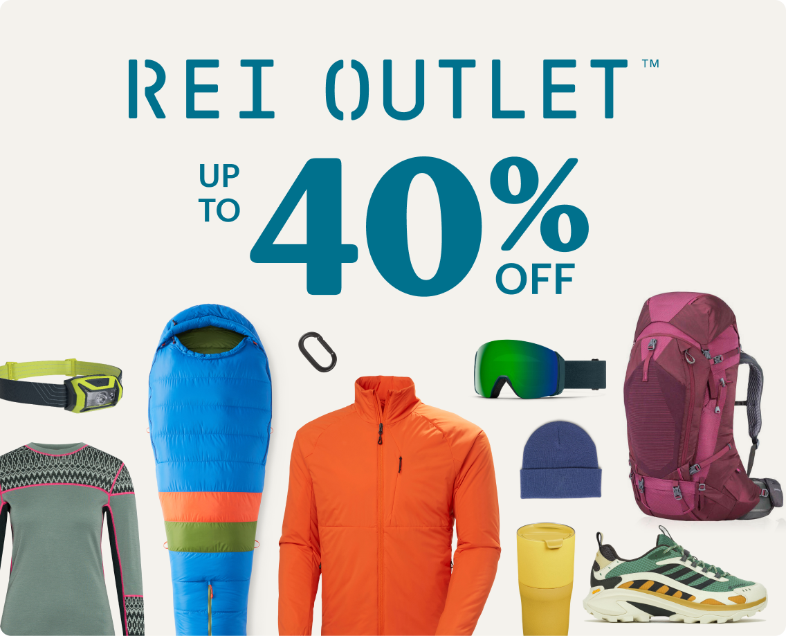 R E I Outlet up to 40% off. A selection of products from R E I Outlet. 