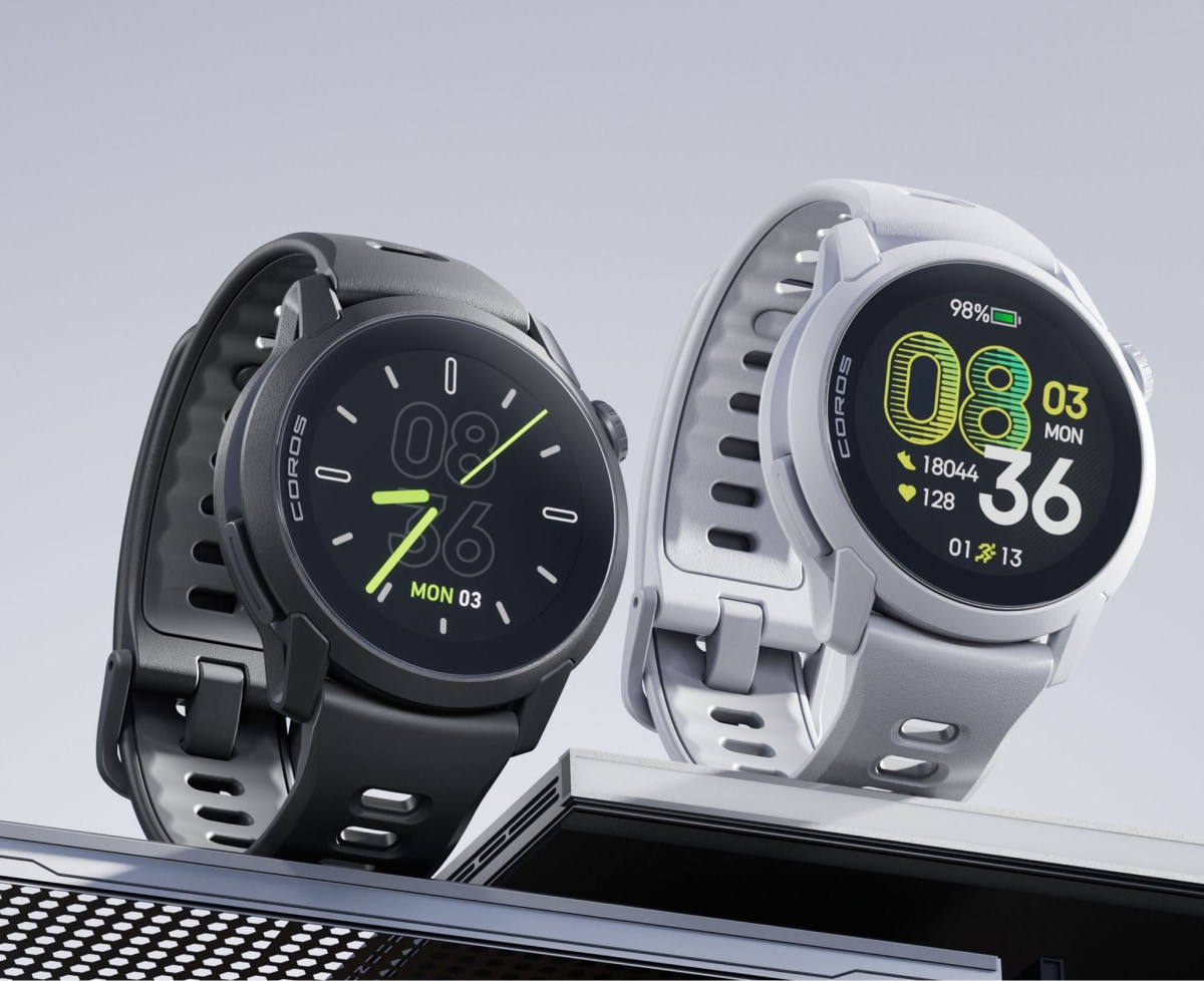 Two Coros Pace 4 smartwatches.