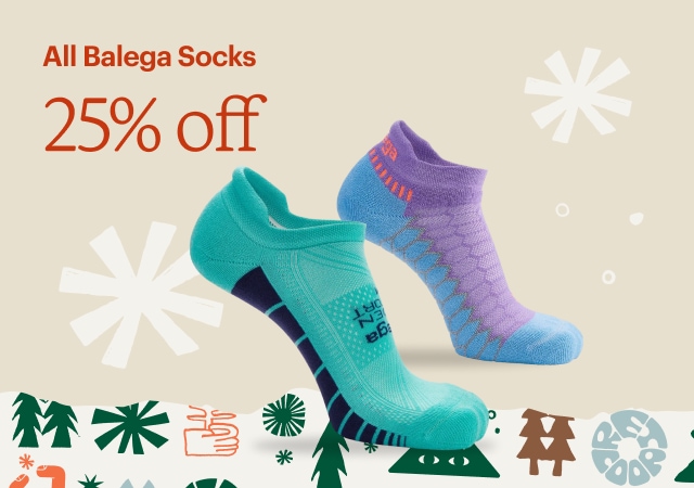 Balega no-show socks in two colorways. Headline: All Balega Socks 25% off