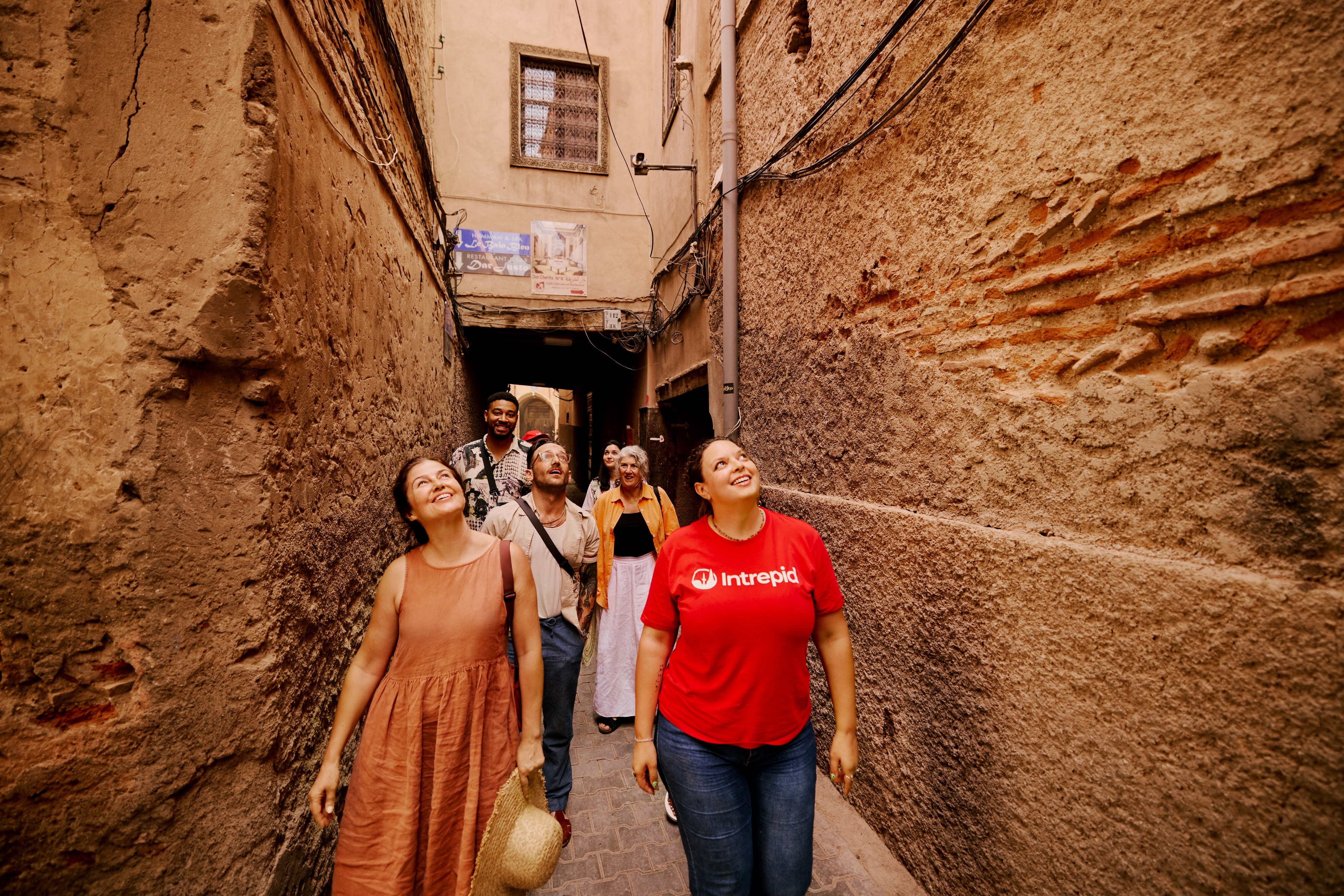 A group of people on a guided tour.