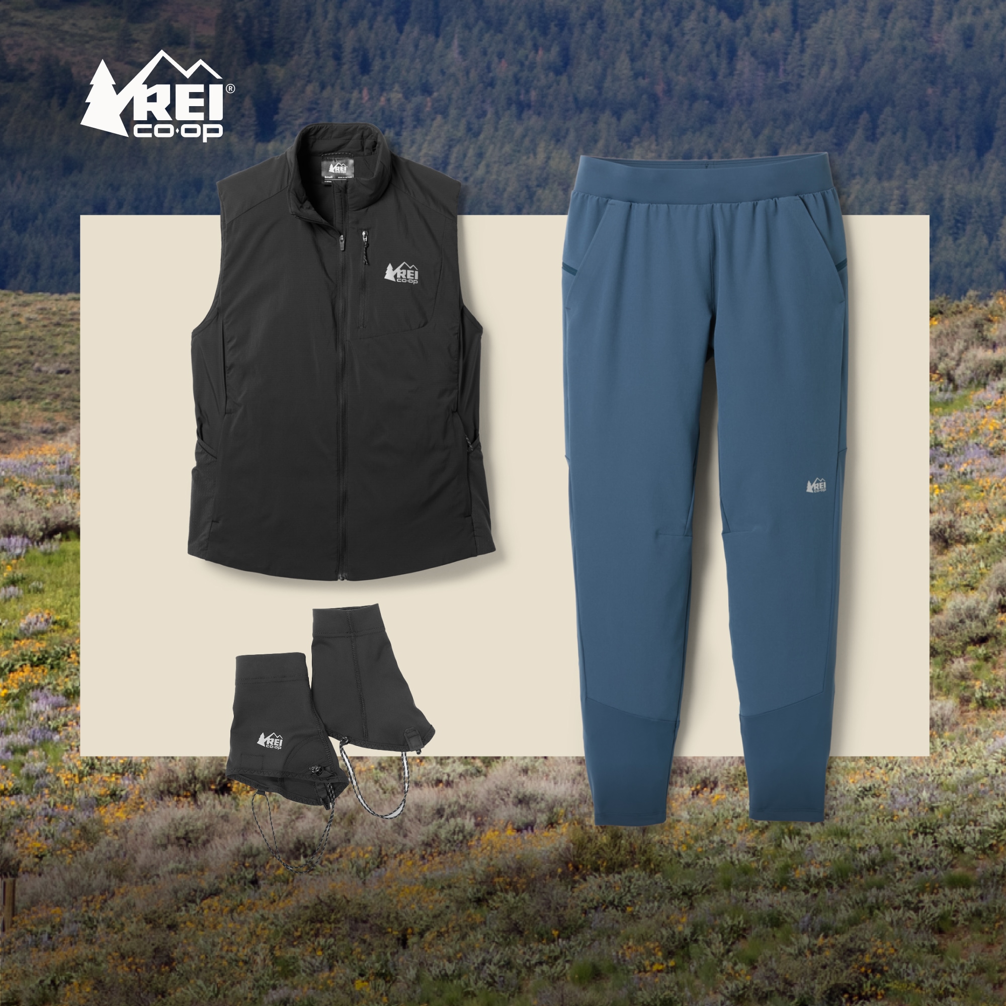 A selection of clothing from the R E I Co-op Swiftland collection.