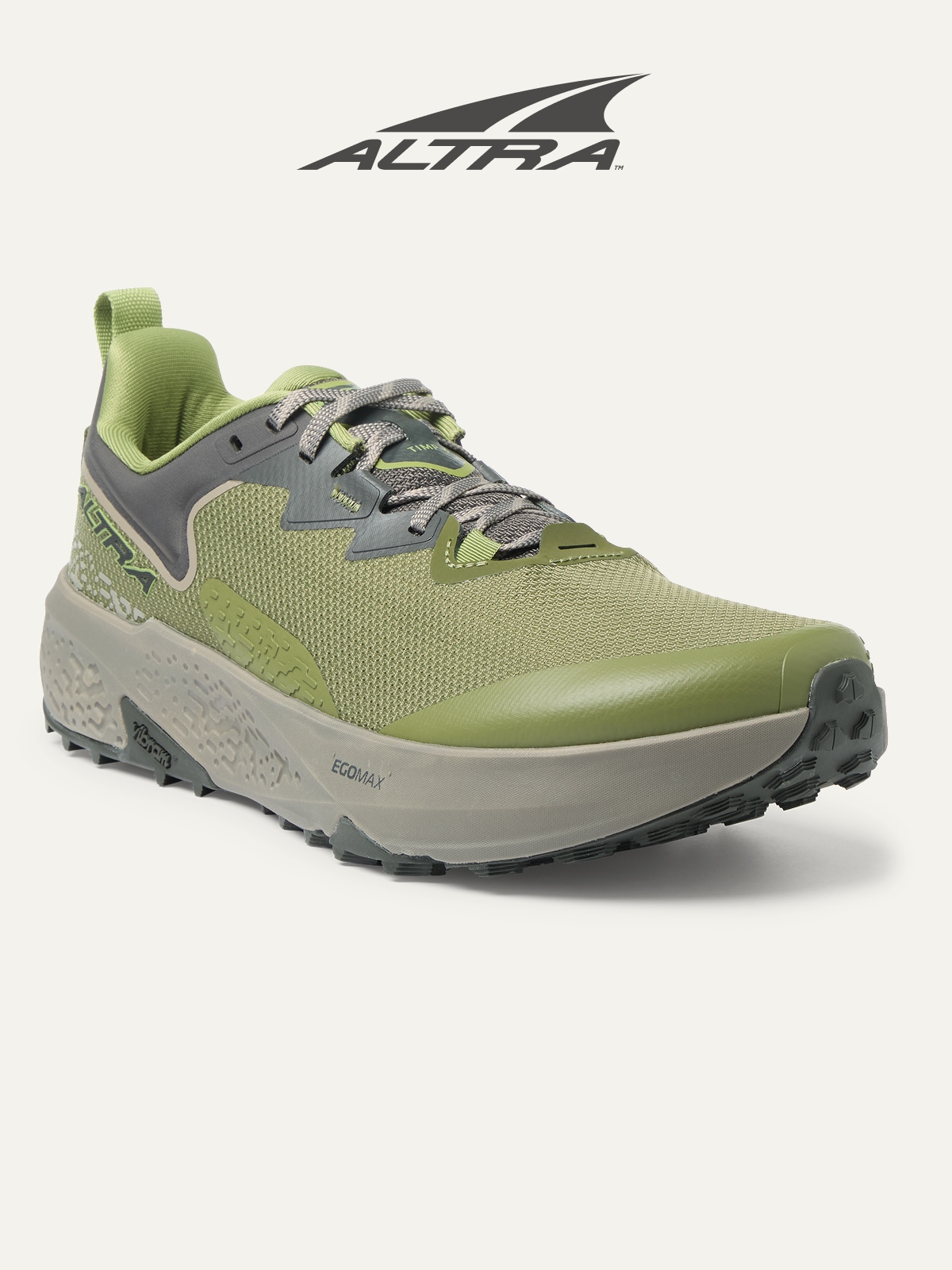The Altra Lone Peak 9+ GTX running shoe on a light colored background.
