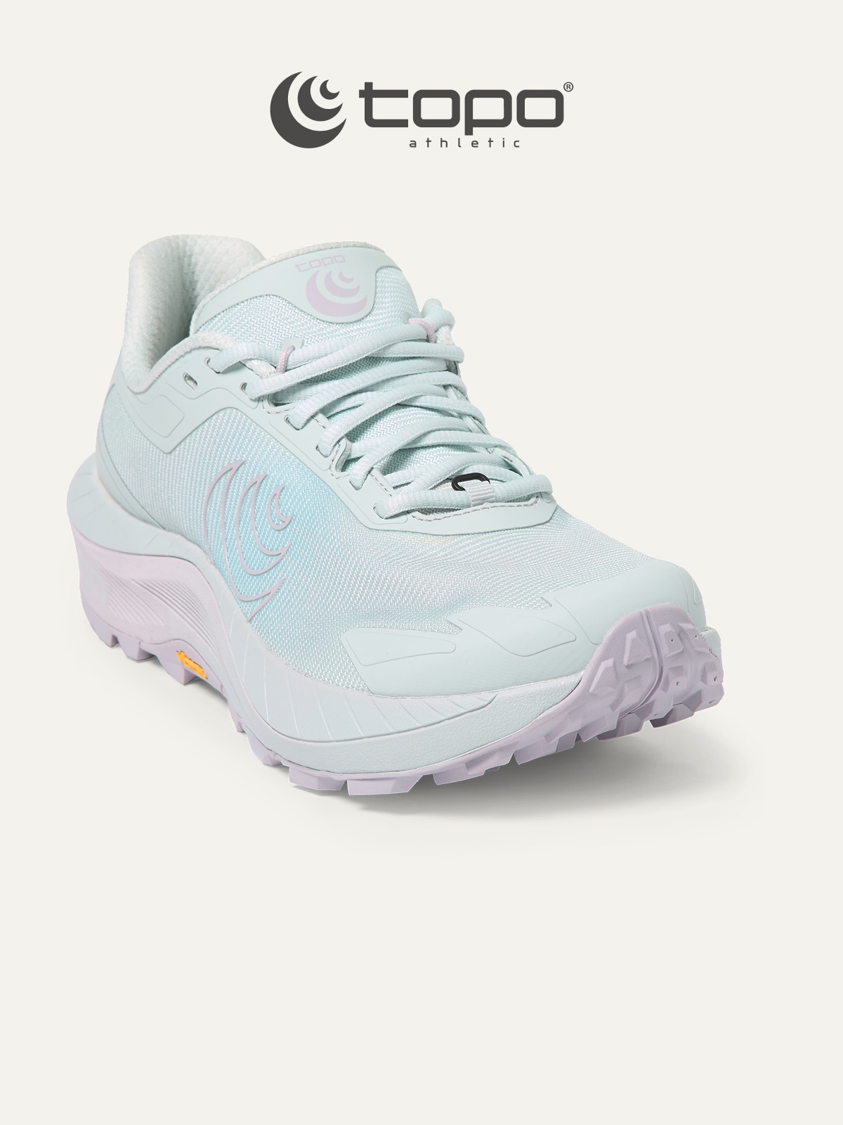 A Topo Athletic running shoe on a light colored background.