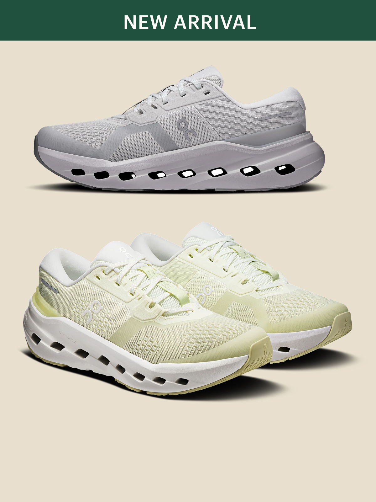 New running shoes from On over a light colored background.