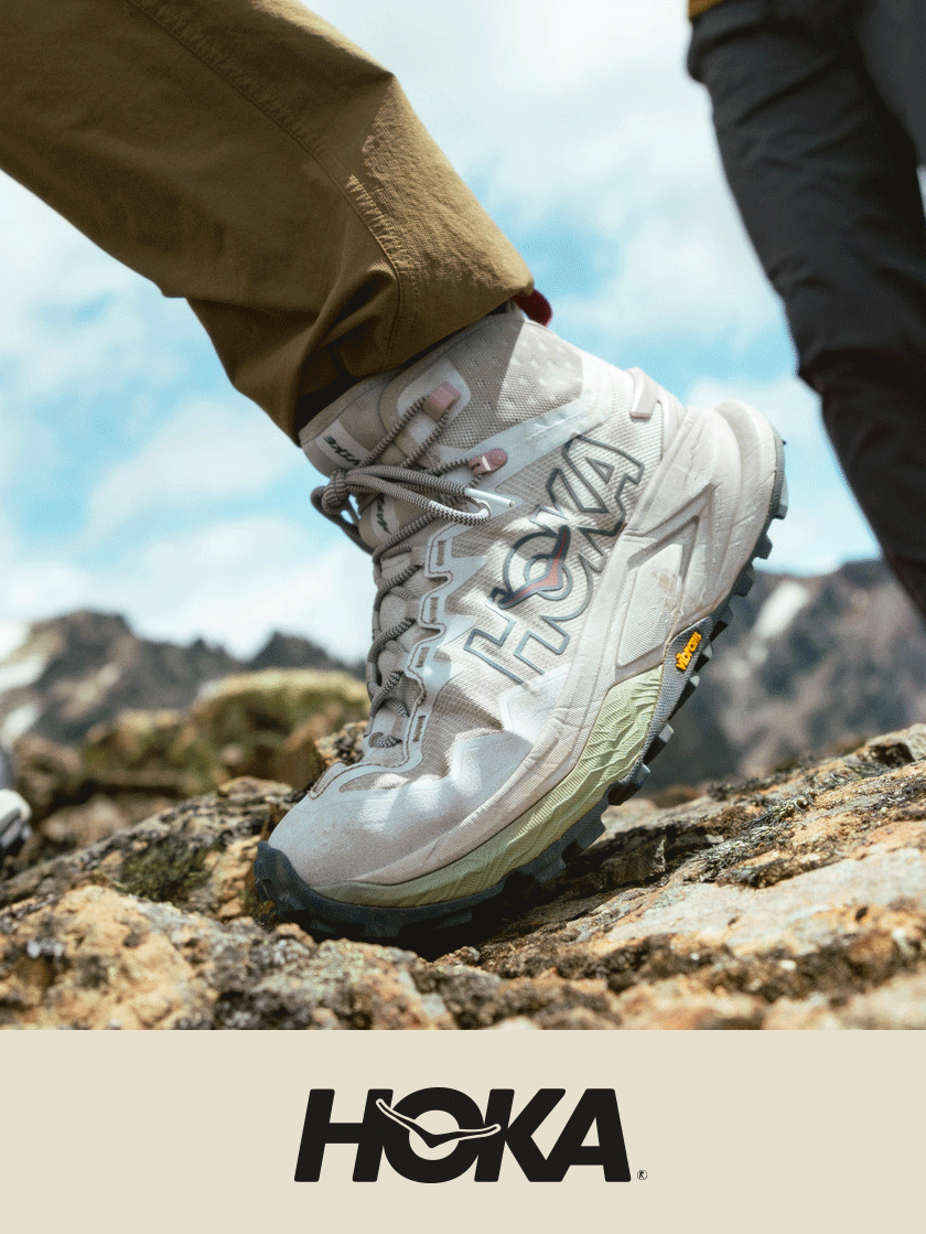 An animation flashing through different colors of the HOKA Mafate Hike shoes.