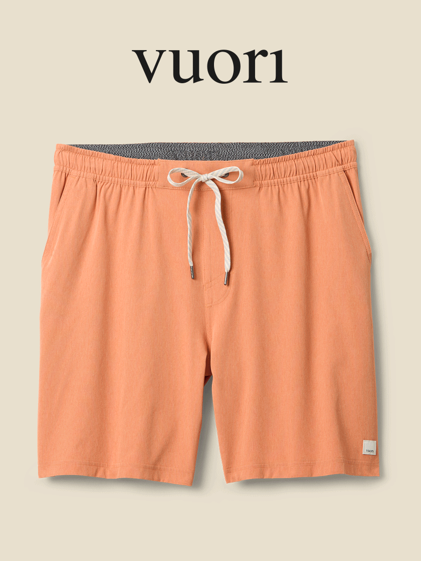 An animation flashing through different styles of Vuori shorts.