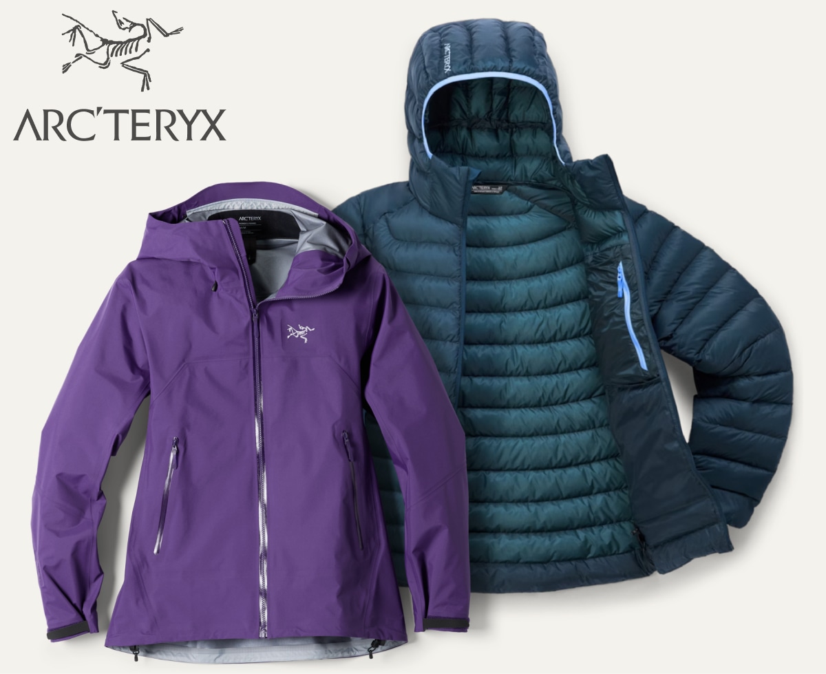 Two jackets from Arc’teryx on a light colored background.
