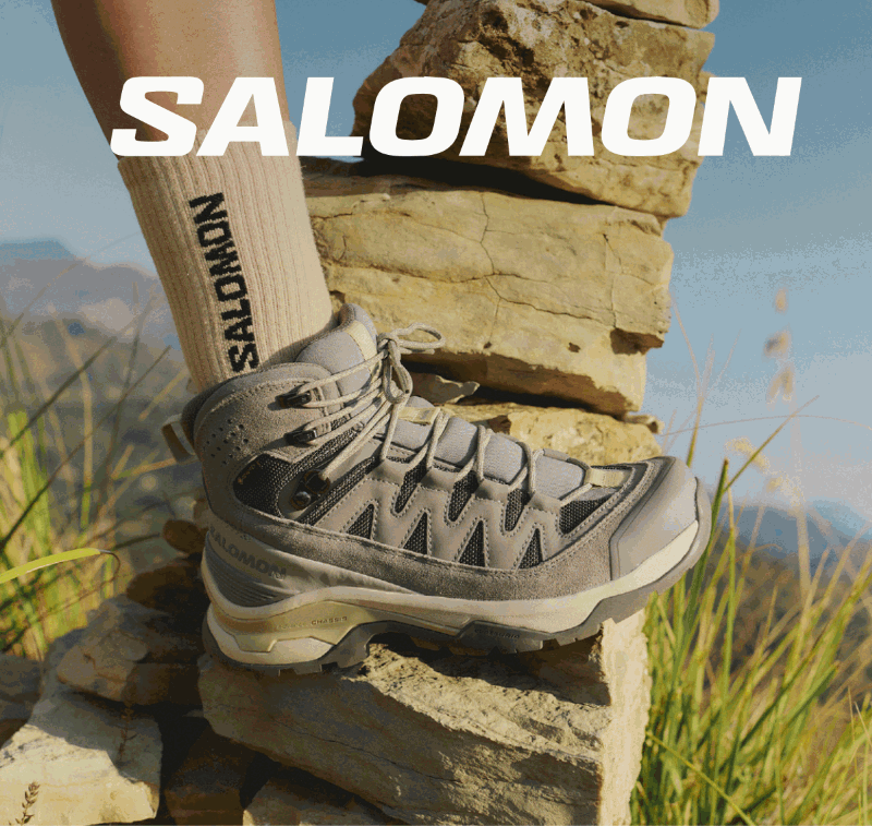 An animation flashing through the Salomon 5 GTX and Quest Echo GTX hiking boots.