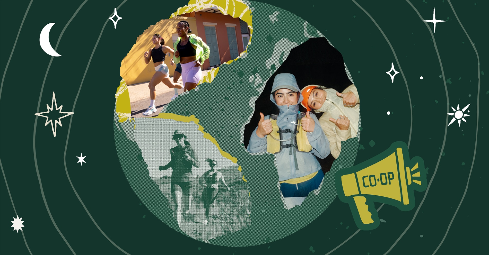 Collage depicting people enjoying the outdoors.