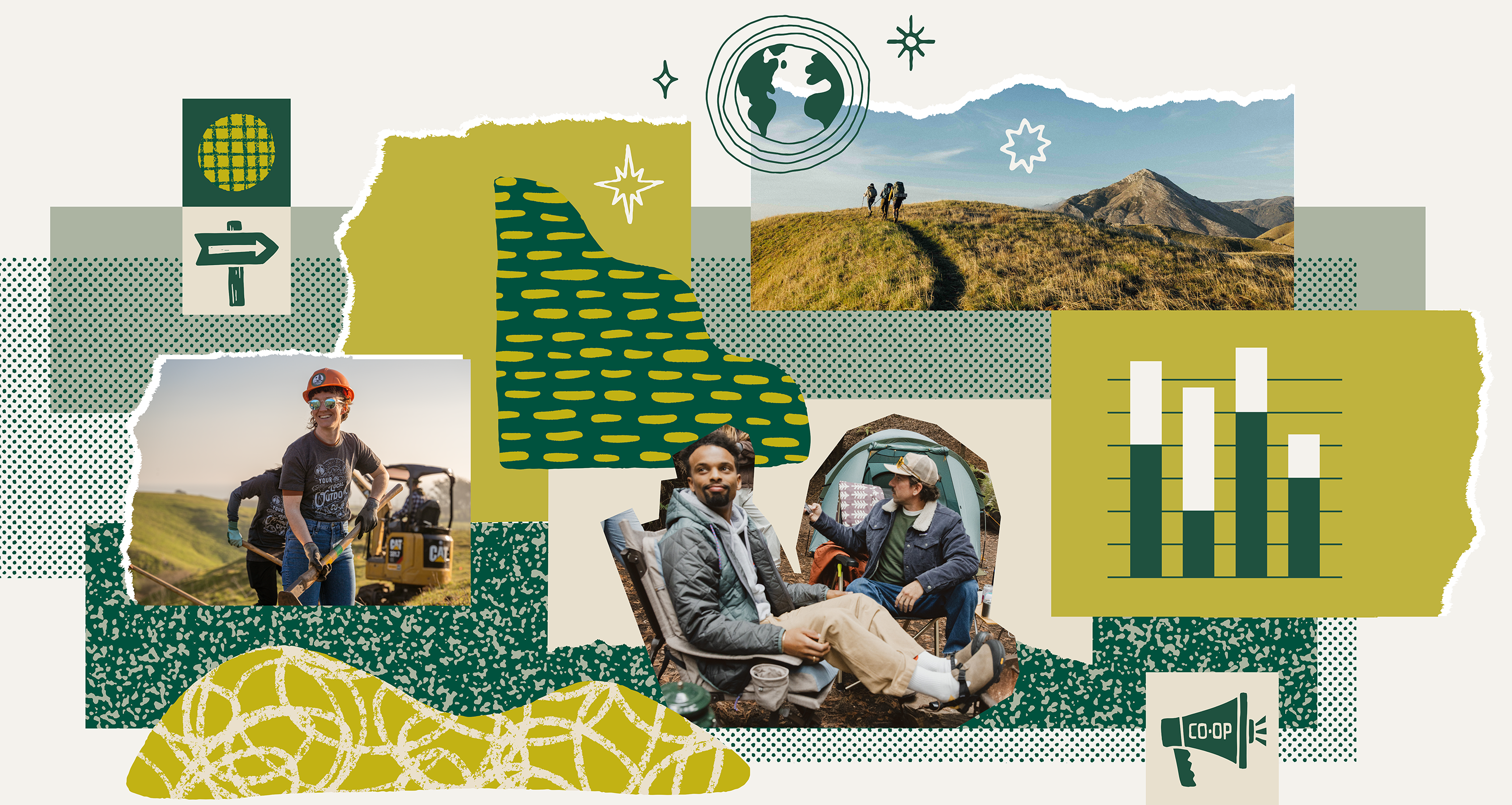 Collage of natural elements and people enjoying the outdoors