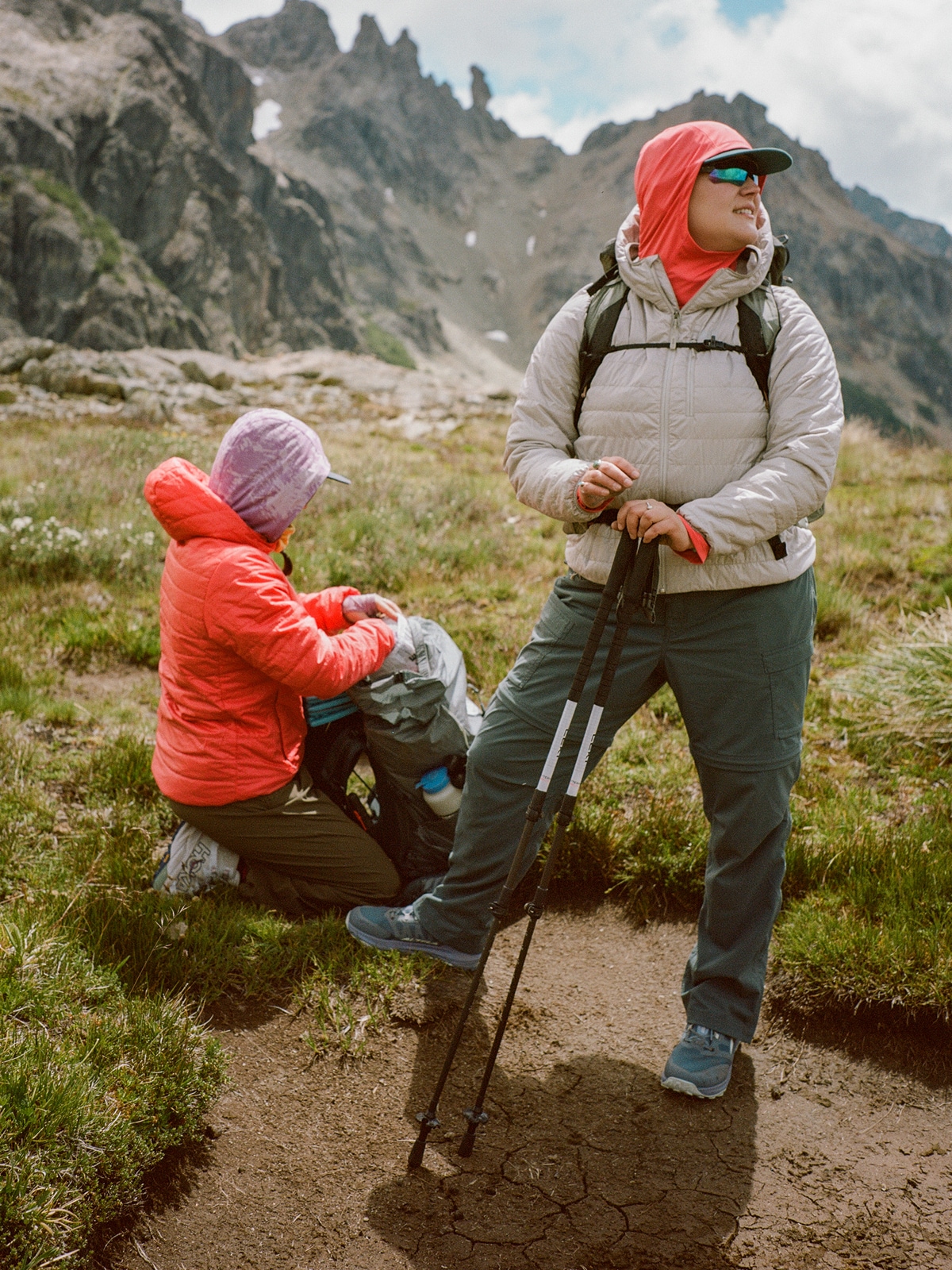Two backpackers stop to take a break.
